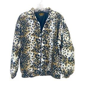 Vintage Cheetah Print Zip Up Bomber Jacket Windbreaker Lined Pockets M/L Silky